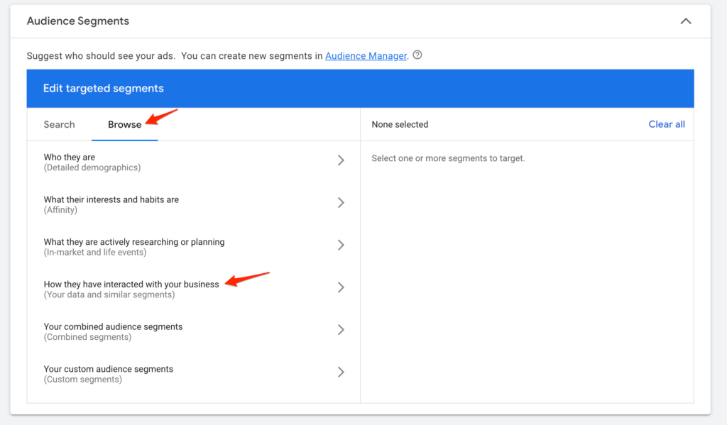 retargeting google ads adding audience