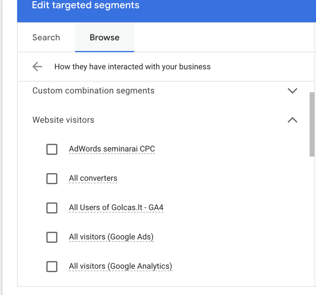 retargeting google ads list
