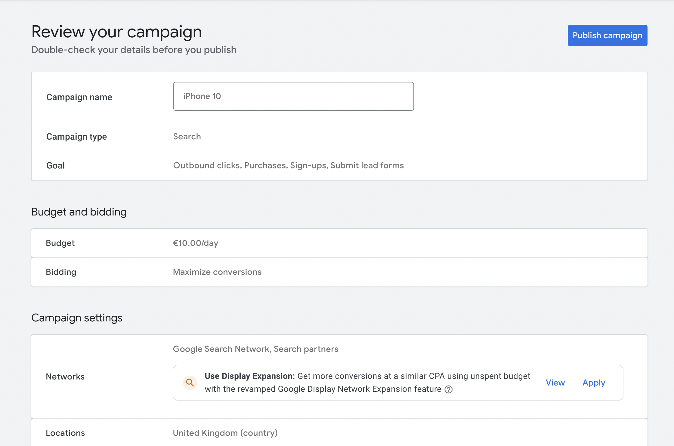 publish google ads campaign