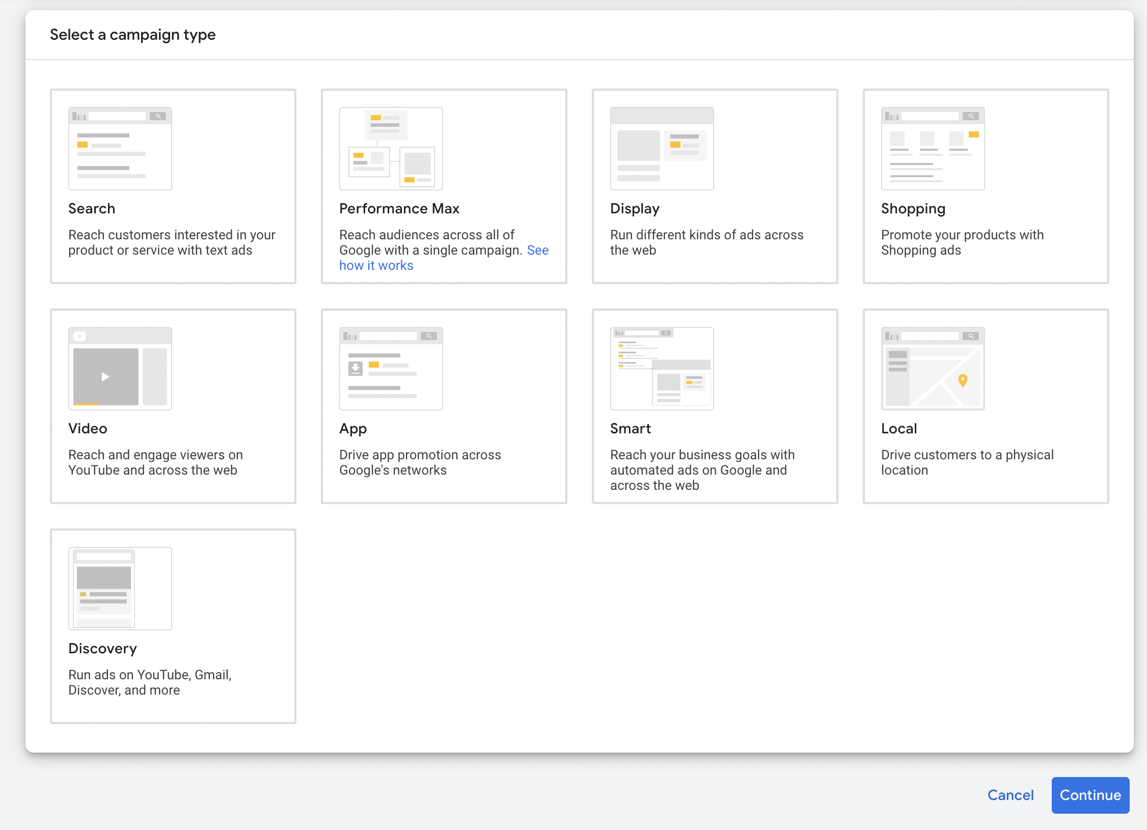 google ads campaign type selection