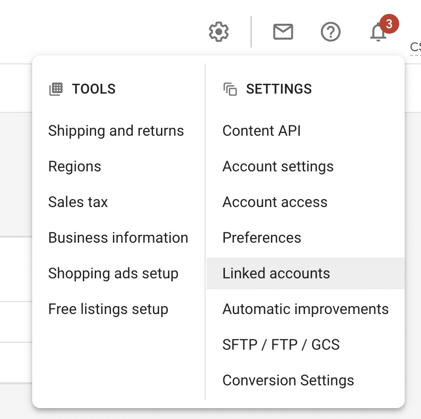 shopping ads account linking