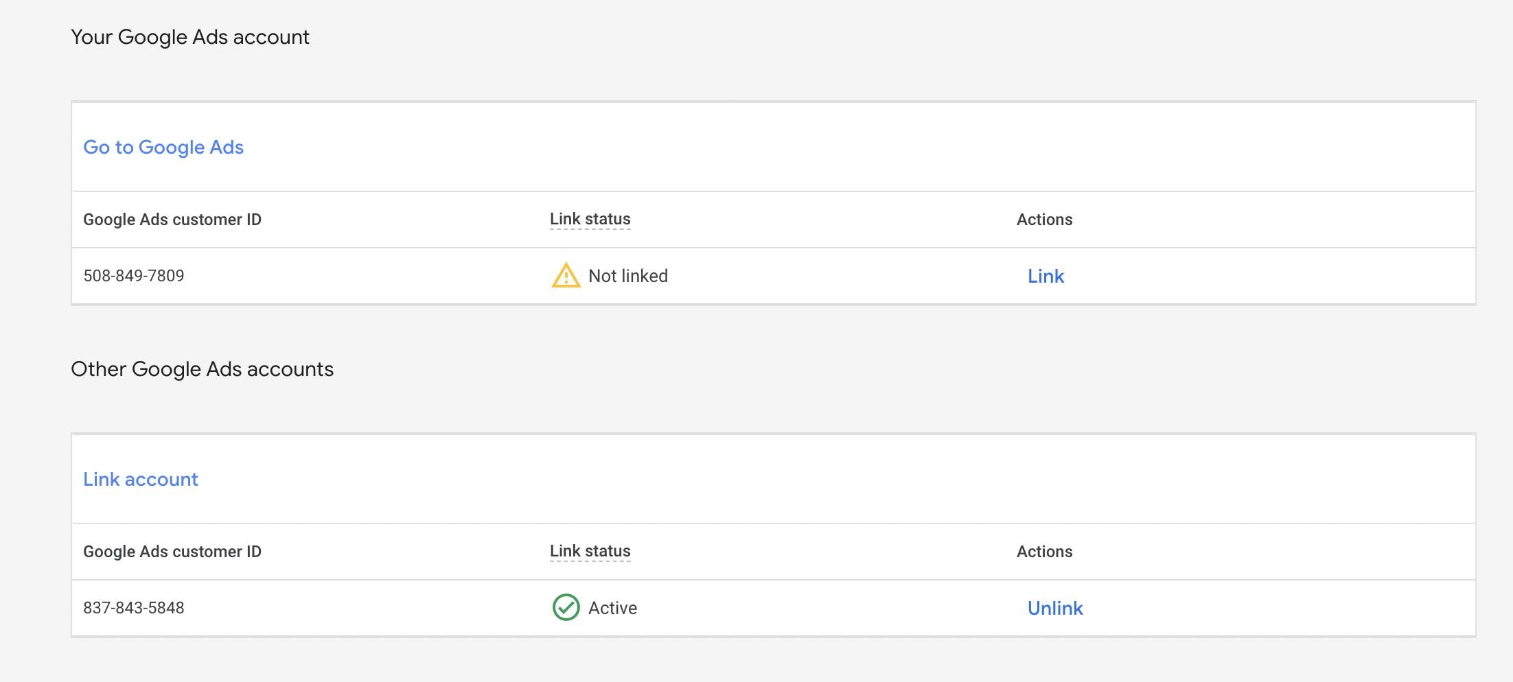 linked account on google merchant center