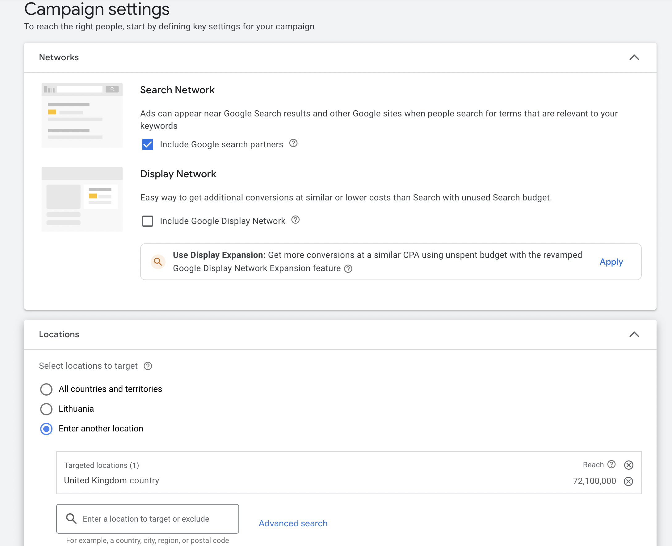 google ads location settings
