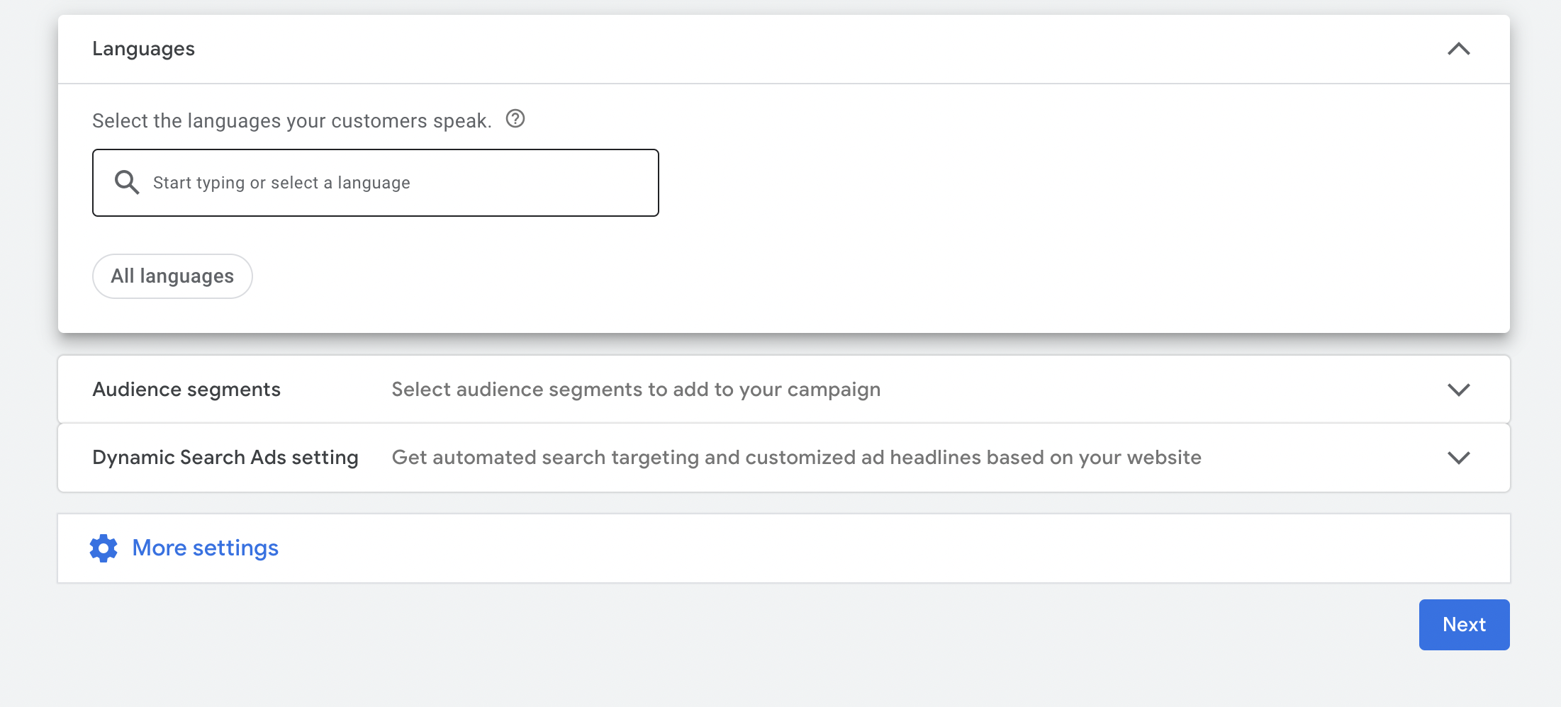 google ads languages