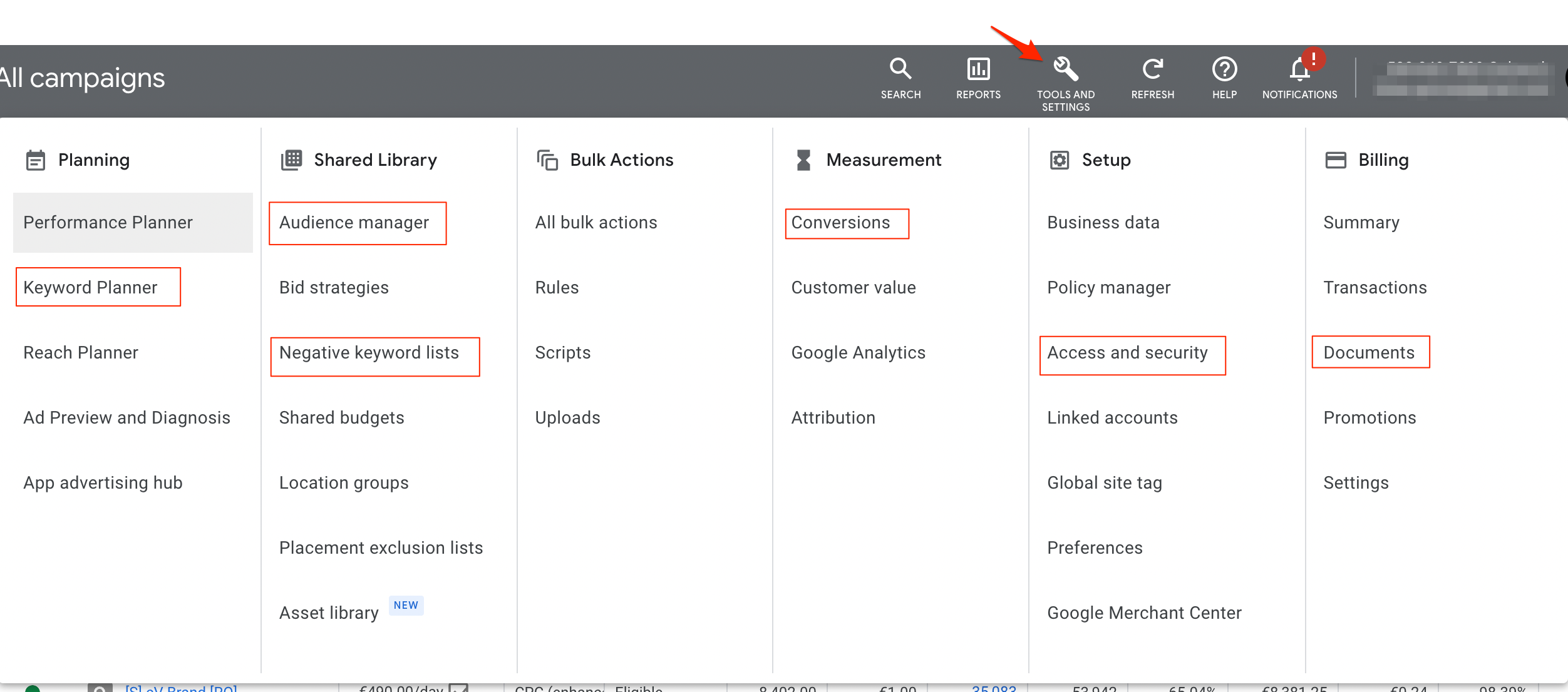 google ads account settings