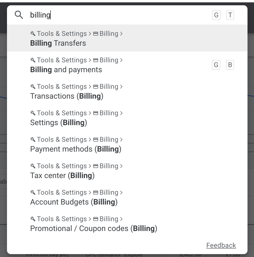 search in google ads account