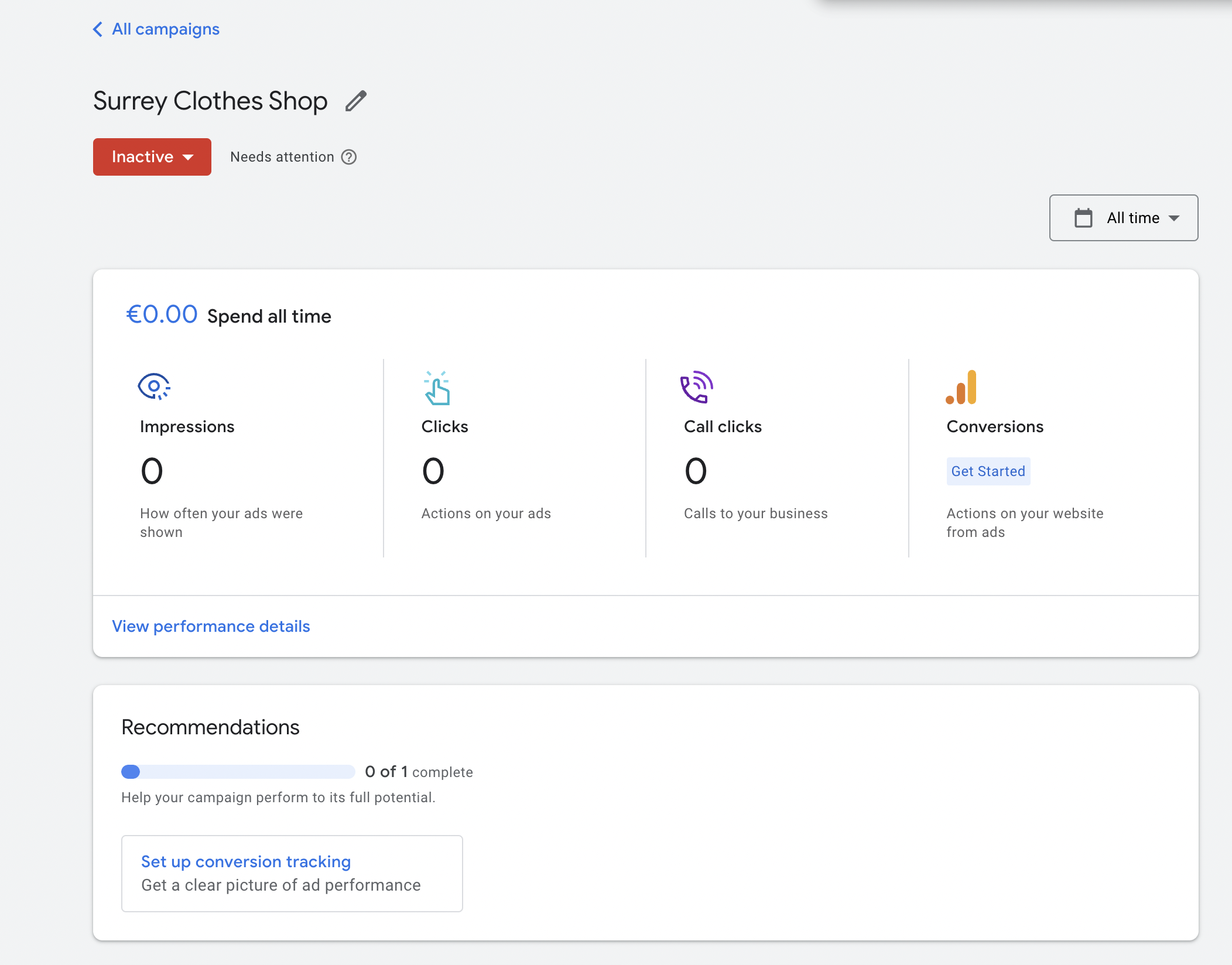 google ads overview screen