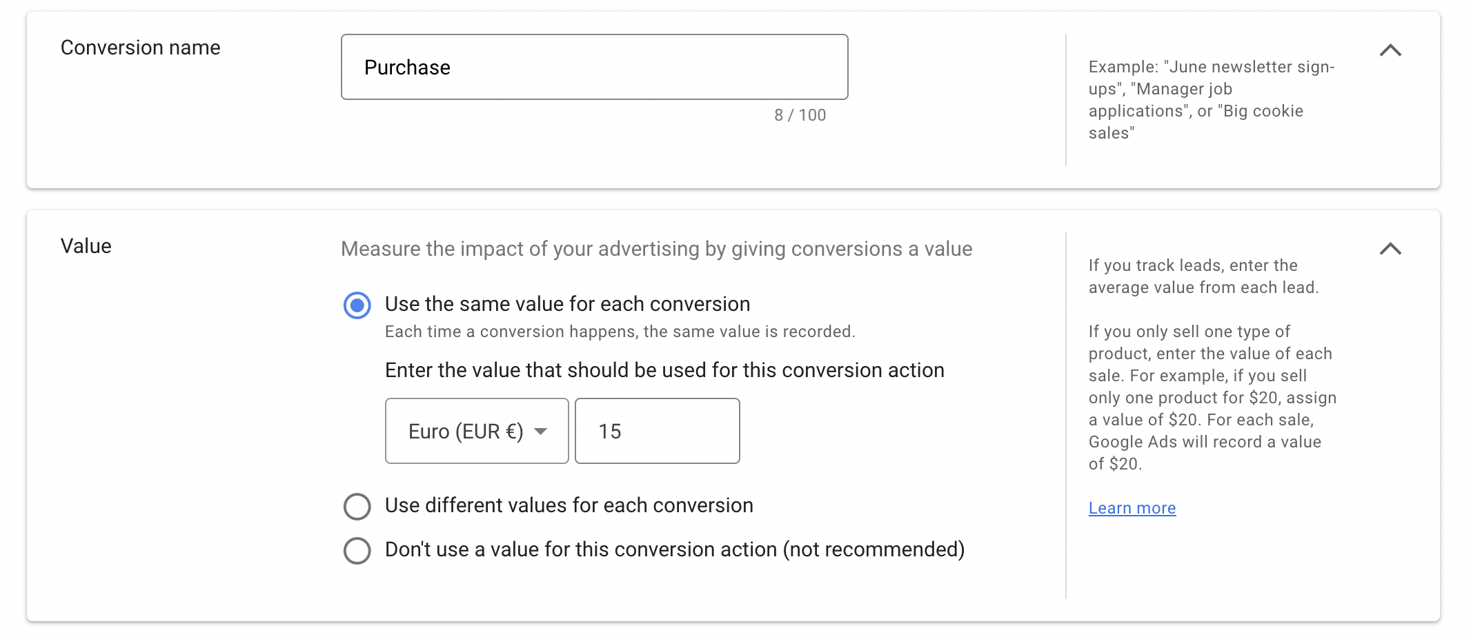 conversion value