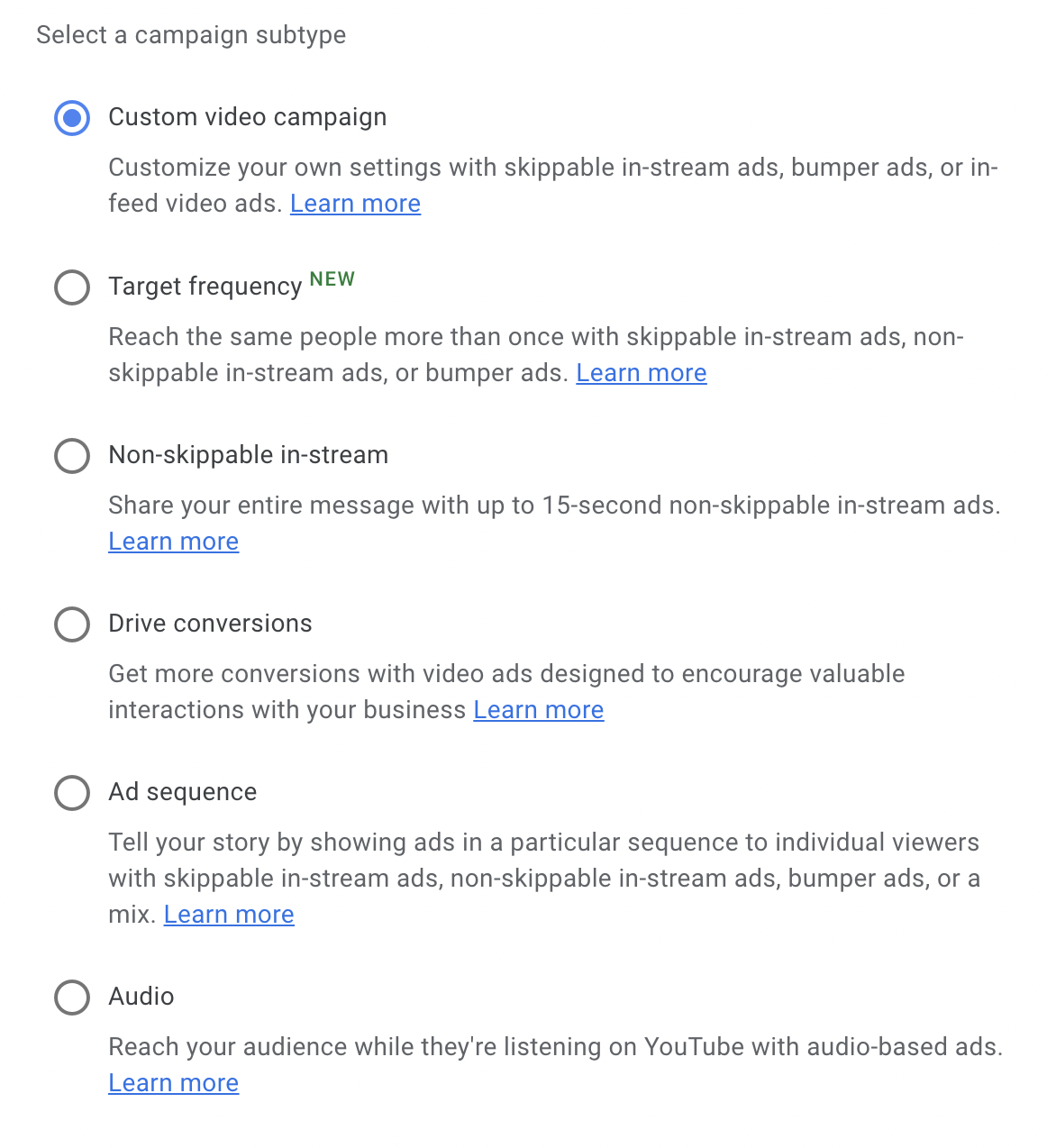 youtube campaign type