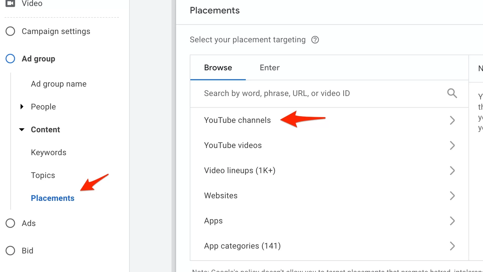 video campaign placements